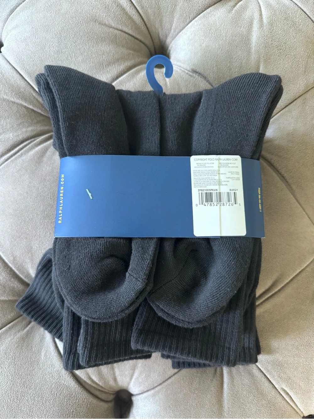 NWT Polo Ralph Lauren Men’s Black Classic Sport Crew Socks 6 Pack Half Cushion